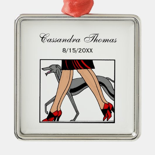 Legs Art Deco Women Greyhound Whippet Dog R Metalen Ornament (Voorkant)