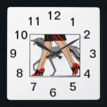 Legs Art Deco Women Greyhound Whippet Dog R Vierkante Klok<br><div class="desc">Poten:  Art Deco Vrouwen Greyhound Whippet Dog R - Rood ================= =  uitnodigingen en accessoires met een gestileerde  art deco afbeelding van modieuze vrouwen uit de jaren 1920 - jaren 1930,  alleen getoond met hun poten,  lopen een windhond / whipper hond aan de lijn. 2017 ©itsMyPartyDesigns Alle rechten voorbehouden</div>