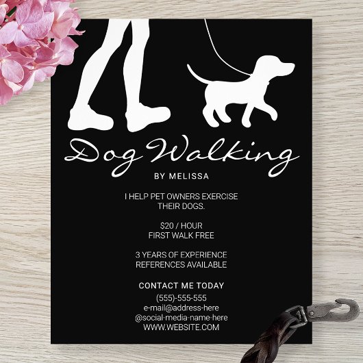 Legs & Dog Silhouette op Black Dog Walker Business Flyer