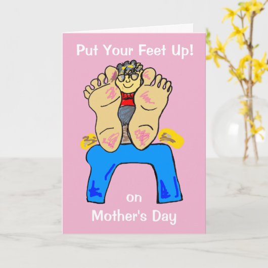 Legs omhoog Moederdag kaart (Gele Bloem)