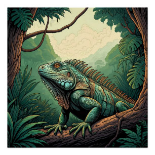 Leguaanhagedis in een tropische jungleomgeving perfect poster