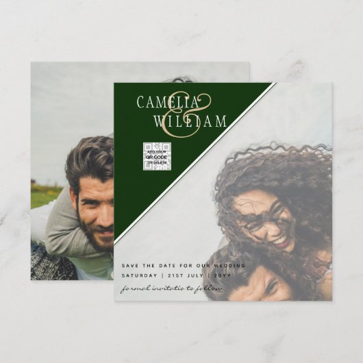 LEHg FOTO WEDDING QR CODE RSVP SAVE DATE INVITE (Voorkant / Achterkant)