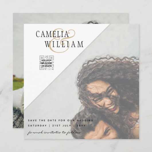 LEHg FOTO WEDDING QR CODE RSVP SAVE DATE INVITE (Voorkant / Achterkant)
