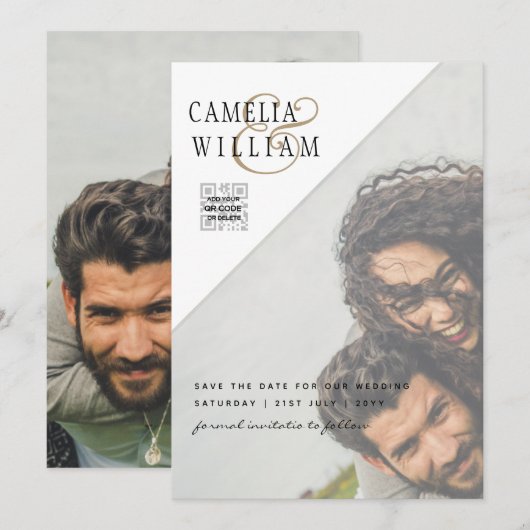 LEHg FOTO WEDDING QR CODE RSVP SAVE DATE INVITE Kaart (Voorkant / Achterkant)