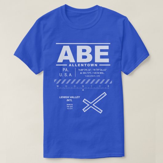 Lehigh Valley International Airport ABE T-shirt (Design voorkant)