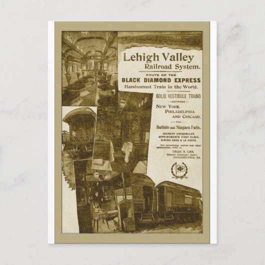 Lehigh Valley Railroad 1897 Train Poster Briefkaart (Voorkant)
