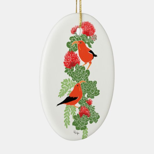 Lehua en Iiwi Kerstornament Keramisch Ornament (Rechts)