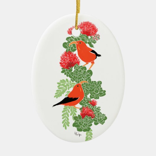 Lehua en Iiwi Kerstornament Keramisch Ornament (Voorkant)