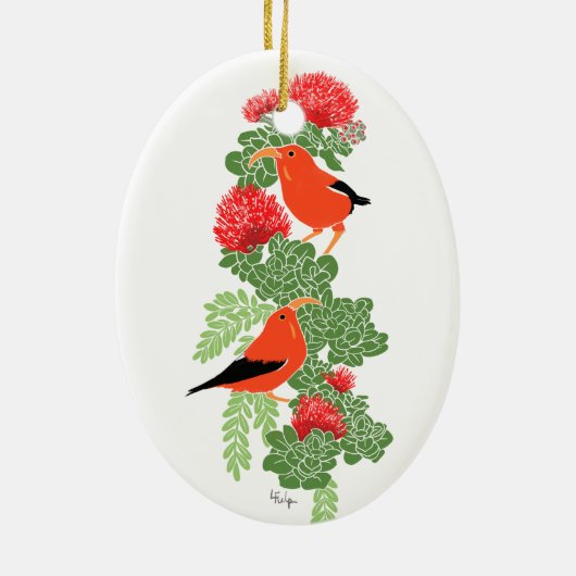 Lehua en Iiwi Kerstornament Keramisch Ornament (Achterkant)
