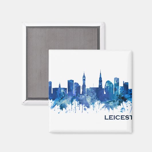 Leicester England Skyline Blue Magneet (Voorkant / Achterkant)