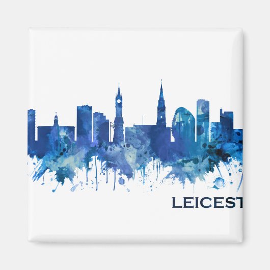 Leicester England Skyline Blue Magneet (Voorkant)