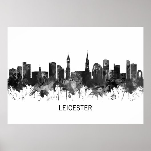 Leicester England Skyline BW Poster (Voorkant)