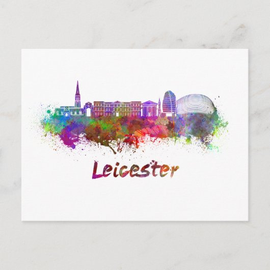 Leicester skyline in waterverf briefkaart (Voorkant)