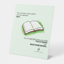 Leid een kind naar buiten of naar een boekenplank reclamebord met voetstuk