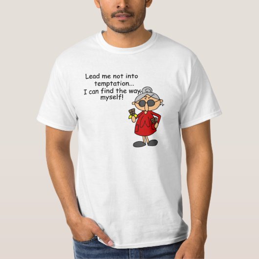 Leid me niet in verleiding Humor T-shirt (Voorkant)