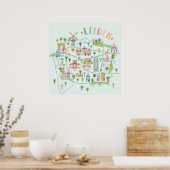 Leiden City Illustrated Kaart op muntachtergrond Poster (Keuken)