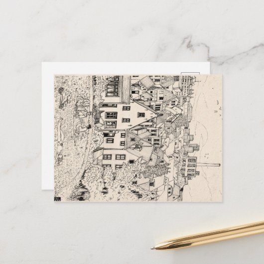 Leiden Zuid-Holland Nederland peninkttekening Briefkaart (Voorkant / Achterkant in situ)