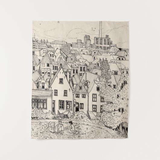 Leiden Zuid-Holland Nederland peninkttekening Wandkleed (Voorkant)