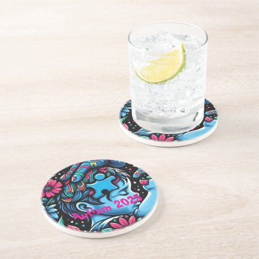 Leidend licht: de puzzel van autisme bewustzijn zandsteen onderzetter (Zijkant)