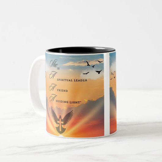 "Leidende Lichte Zonsondergang" Inspirerend Mok" Tweekleurige Koffiemok (Voorkant links)