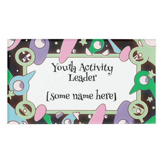 Leider/gids van het jeugdactiviteitenkamp naambadge (Voorkant)