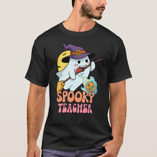 Leider van de 'Haunted House Moon Night Groovy Spo T-shirt (Voorkant)