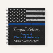 Leider van politie-pensionering met blauwe lijn notitieboek (Voorkant)