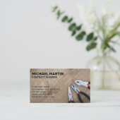 Leiders op houten tafel visitekaartje (Staand voorkant)