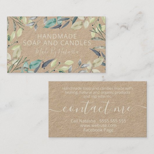 Leidingen op kraft Natural Handmade Soap and Candl Visitekaartje (Voorkant / Achterkant)