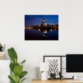 Leidschendam windmill with reflection at night poster (Thuiskantoor)