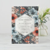 Leidse blauwe bloemen oogst bruiloft kaart (Staand voorkant)