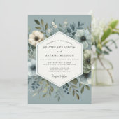 Leien Blau Winsome Flora Bruiloft Kaart (Staand voorkant)
