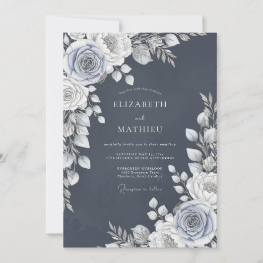 Leien Blauwe Rozen Romantische Bruiloft Kaart (Voorkant)