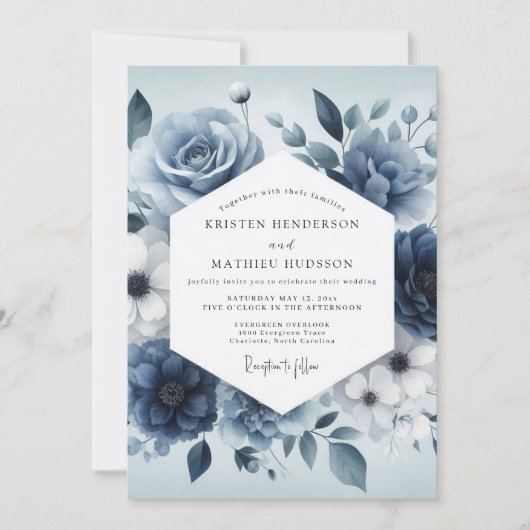 Leienblauwe Serene Bloom Bruiloft Kaart (Voorkant)