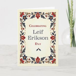 Leif Erikson Dag Scandinavische Volkskunst Rand Kaart