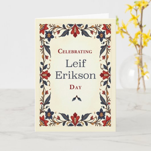 Leif Erikson Day Scandinavische volkskunst grens Kaart (Gele Bloem)