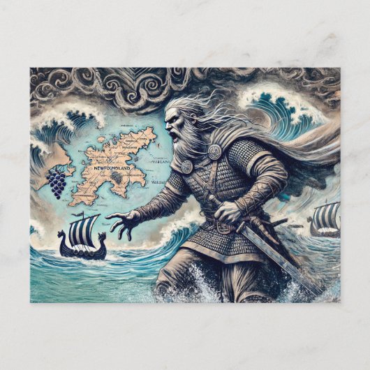 Leif Erikson in pastelkrijttekening Briefkaart (Voorkant)