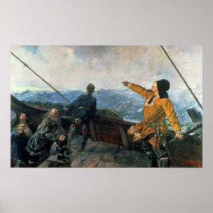 Leif Eriksson sights land in America, 1893 Poster