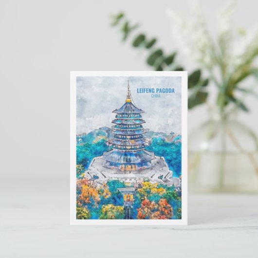 Leifeng Pagoda china Travel Waterverf Sketch Briefkaart (Staand voorkant)
