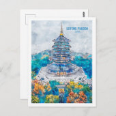 Leifeng Pagoda china Travel Waterverf Sketch Briefkaart (Voorkant / Achterkant)