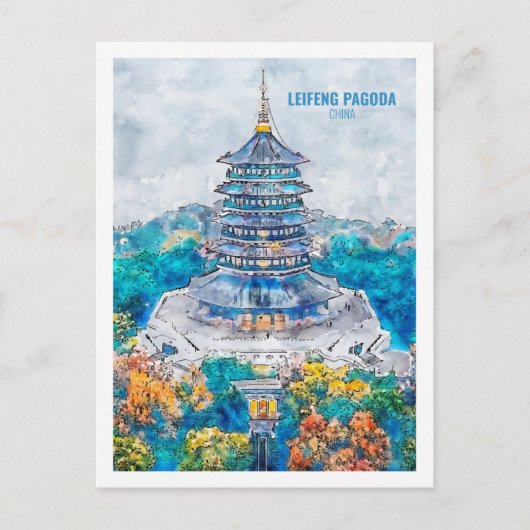 Leifeng Pagoda china Travel Waterverf Sketch Briefkaart (Voorkant)