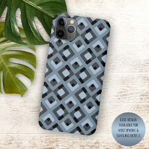 Leigrijs Blauw Zwart Midcentury Vierkanten Patroon iPhone 15 Mini Hoesje