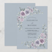 Leigrijs Elegant Bloemend Huwelijk Kaart (Voorkant / Achterkant)