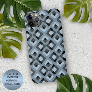 Leigrijs zwart midcentury vierkant patroon iPhone 15 plus case