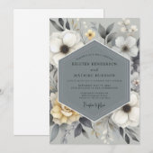 Leigrijze bloeiende bloemen bruiloft kaart (Voorkant / Achterkant)