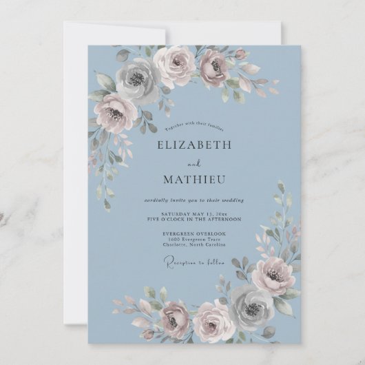 Leigrijze bloemen bruiloft kaart (Voorkant)