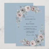 Leigrijze bloemen bruiloft kaart (Voorkant / Achterkant)