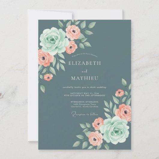 Leigrijze Elegante Rozen Bruiloft Kaart (Voorkant)