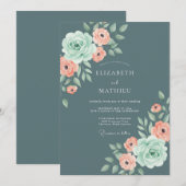 Leigrijze Elegante Rozen Bruiloft Kaart (Voorkant / Achterkant)