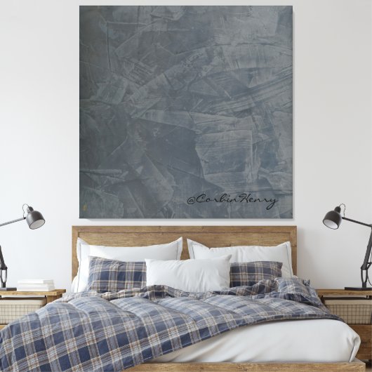 Leigrijze Gestuctuurde Pleister Minimalist Canvas Afdruk (Insitu (Slaapkamer))